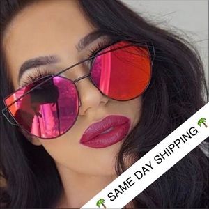 Red & Black Mirror Cat Eye Aviators